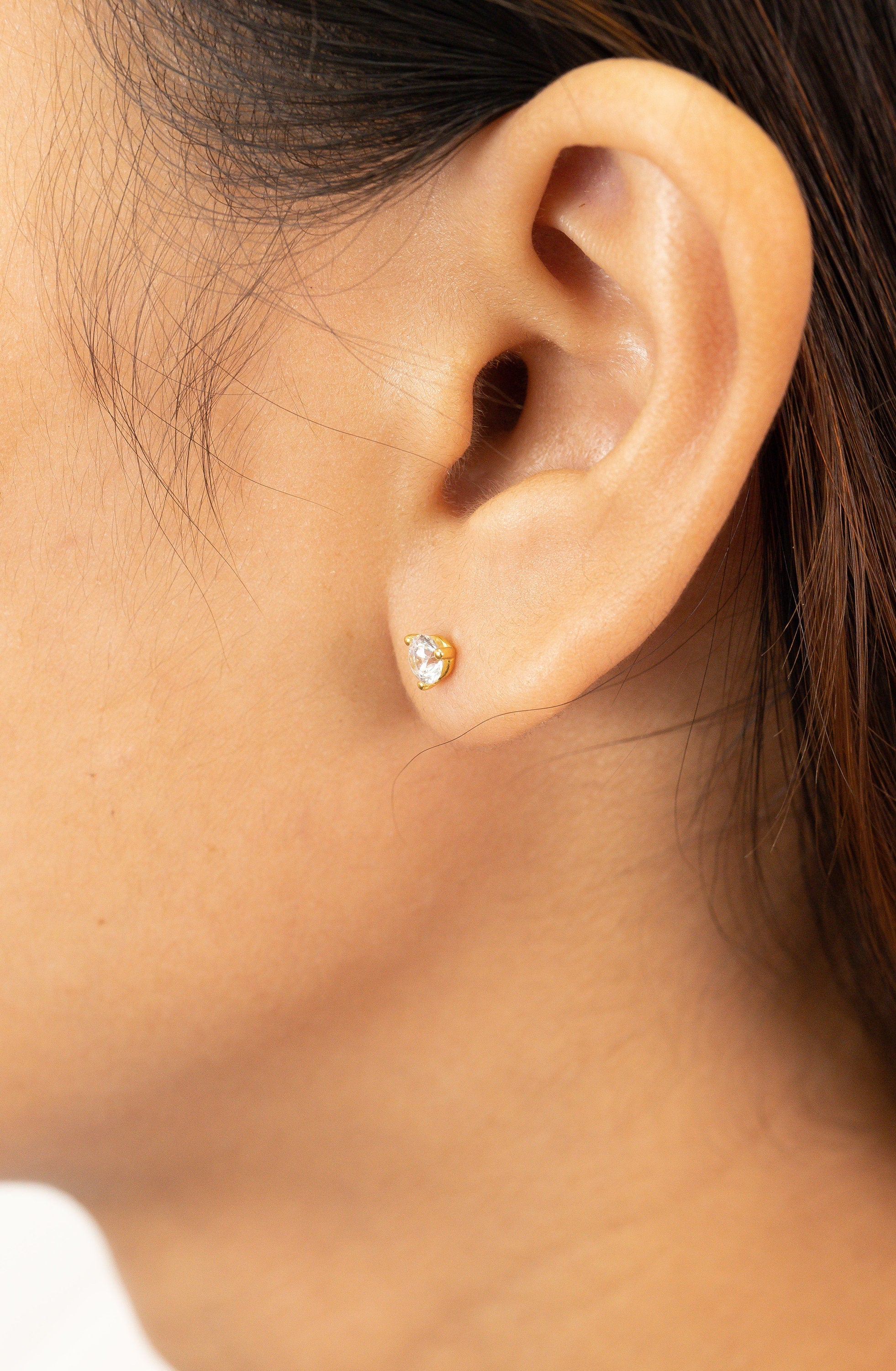 4.0mm 3-Prongs Solitaire Stud Earrings, Minimalist Diamond Earrings, Daily Wear Earrings, Bridal Earrings Gift for Women